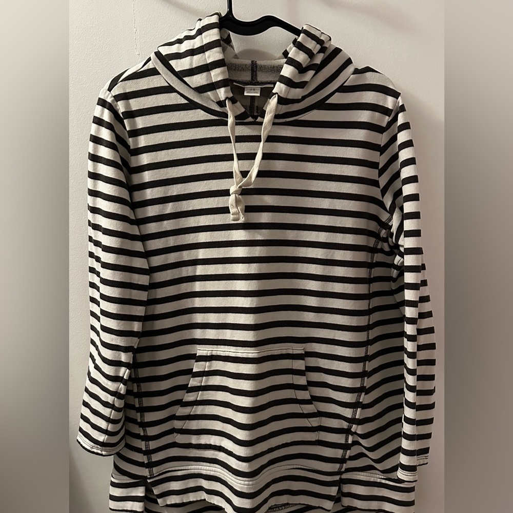 Grey & White Striped Hooded Sweatshirt